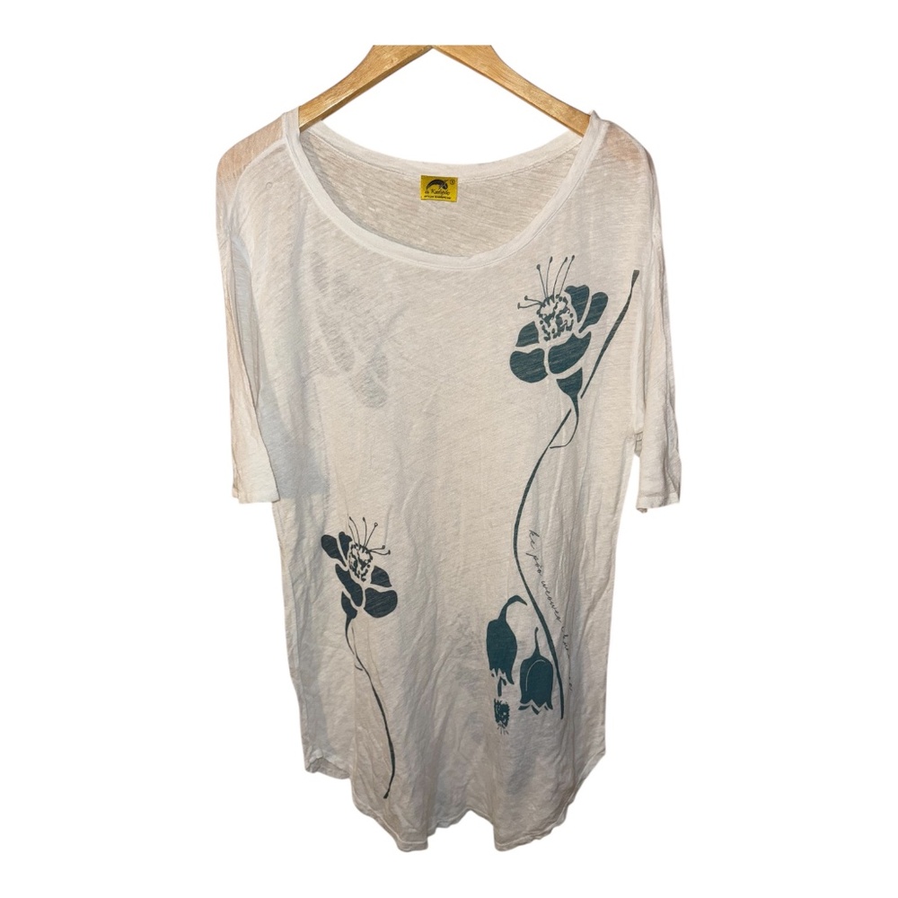 Kealopiko Hawaii White Hibiscus Linen Cover Up Top Dress S